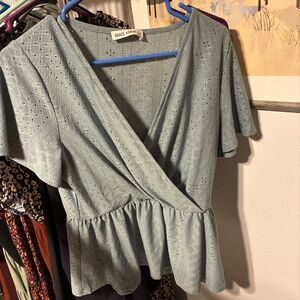 Grace Karin Wrap Ruffle Sleeve Peplum Blouse